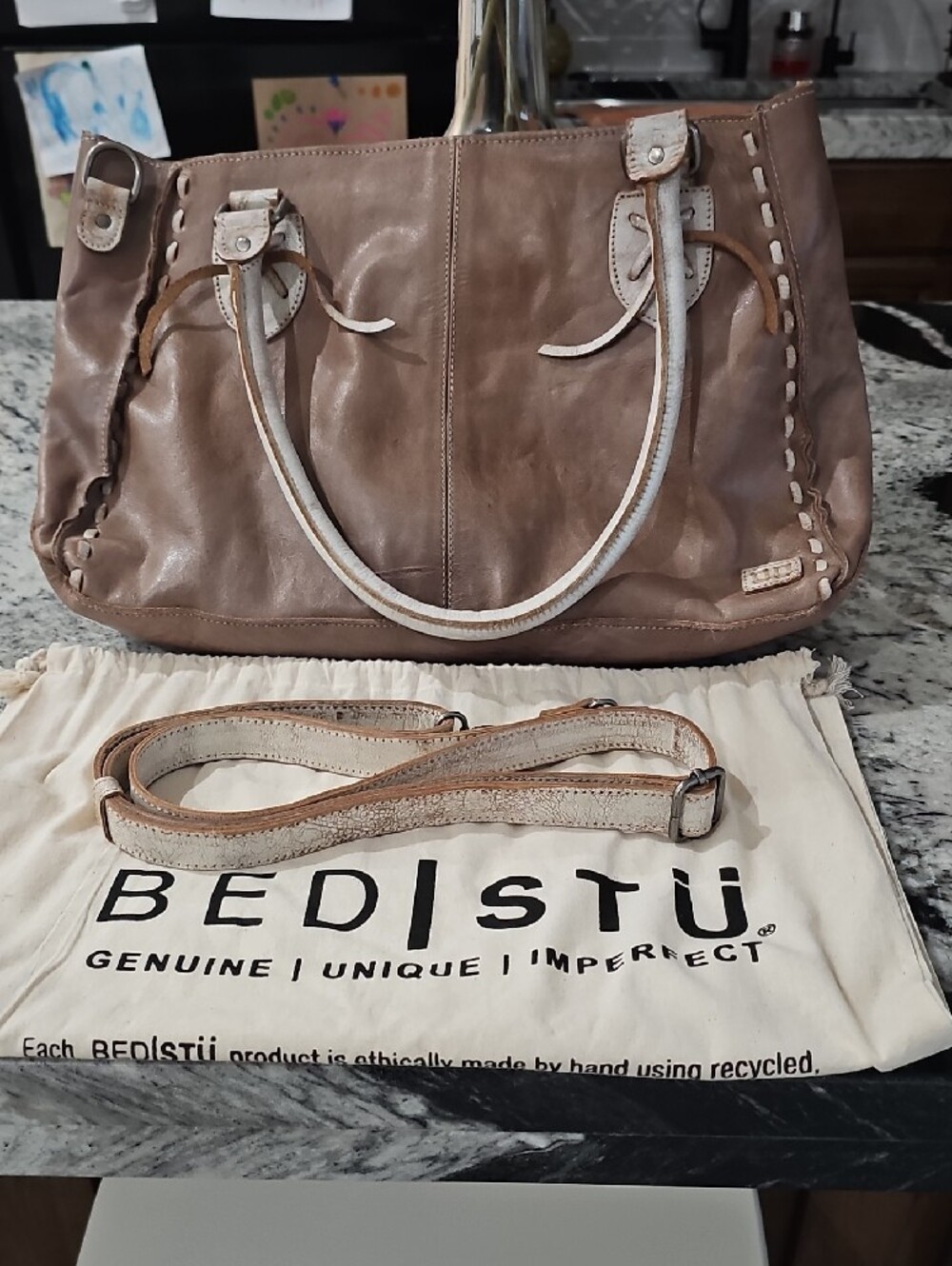 BED|STU NWOT Leather Brown And Cream Rockababy - Picture 4 of 4